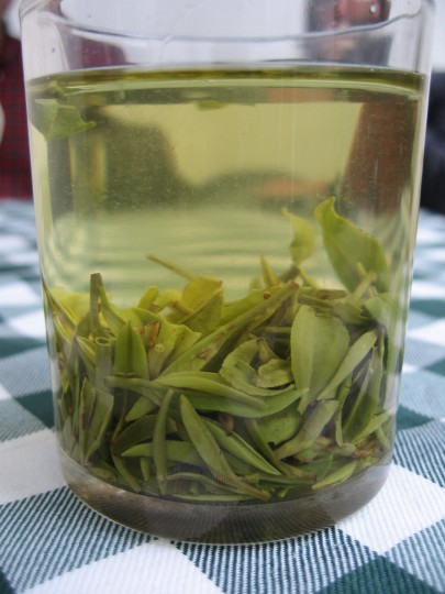 Herbata zielona Longjing -parzenie w szklanym naczyniu